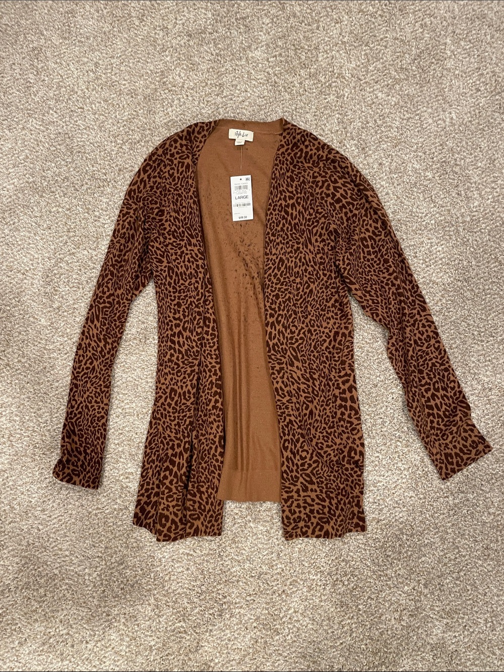 Style & Co Brown Leopard Print Open-Front Cardigan